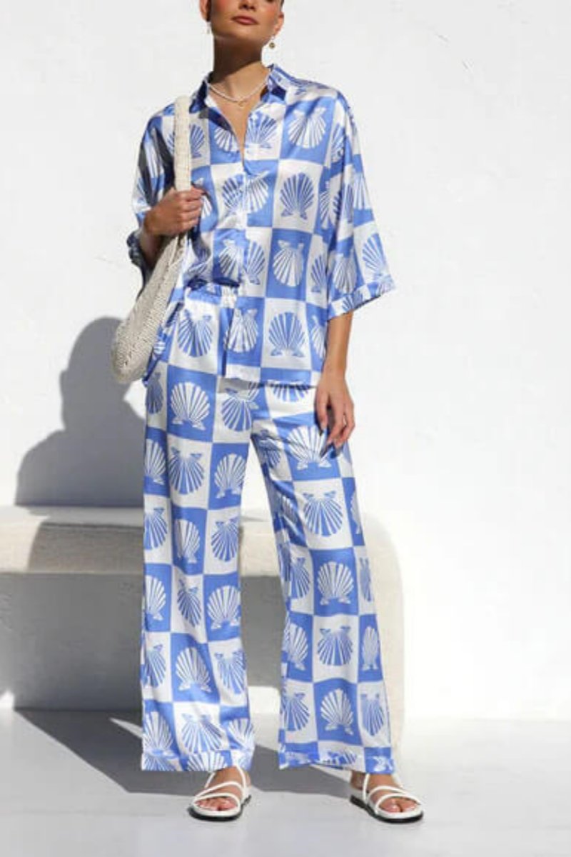 Σετ Παντελόνια Φαρδιάς Ποδός με Ειδικό Σατέν Φύλλο Εκτύπωσης