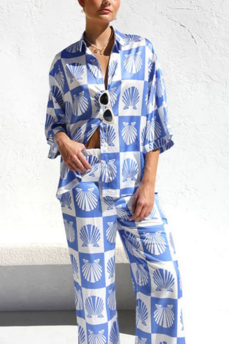 Σετ Παντελόνια Φαρδιάς Ποδός με Ειδικό Σατέν Φύλλο Εκτύπωσης