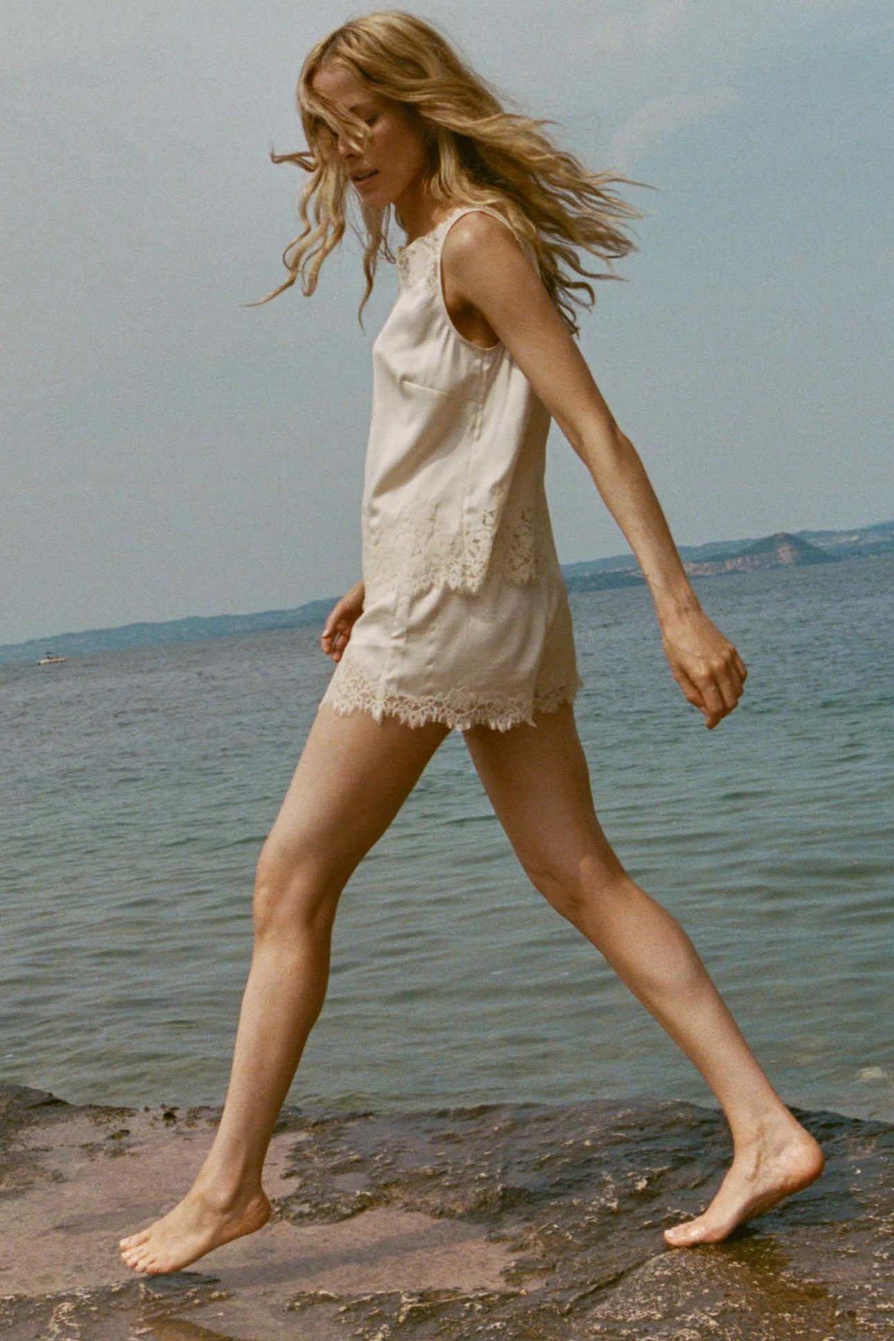 Lace Trimmed Satin Pajama Set