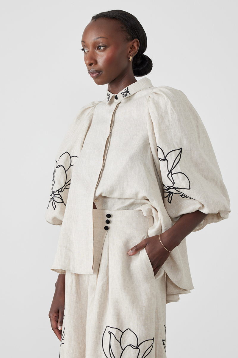 자스민 벌룬 슬리브 플로럴 팬츠 세트