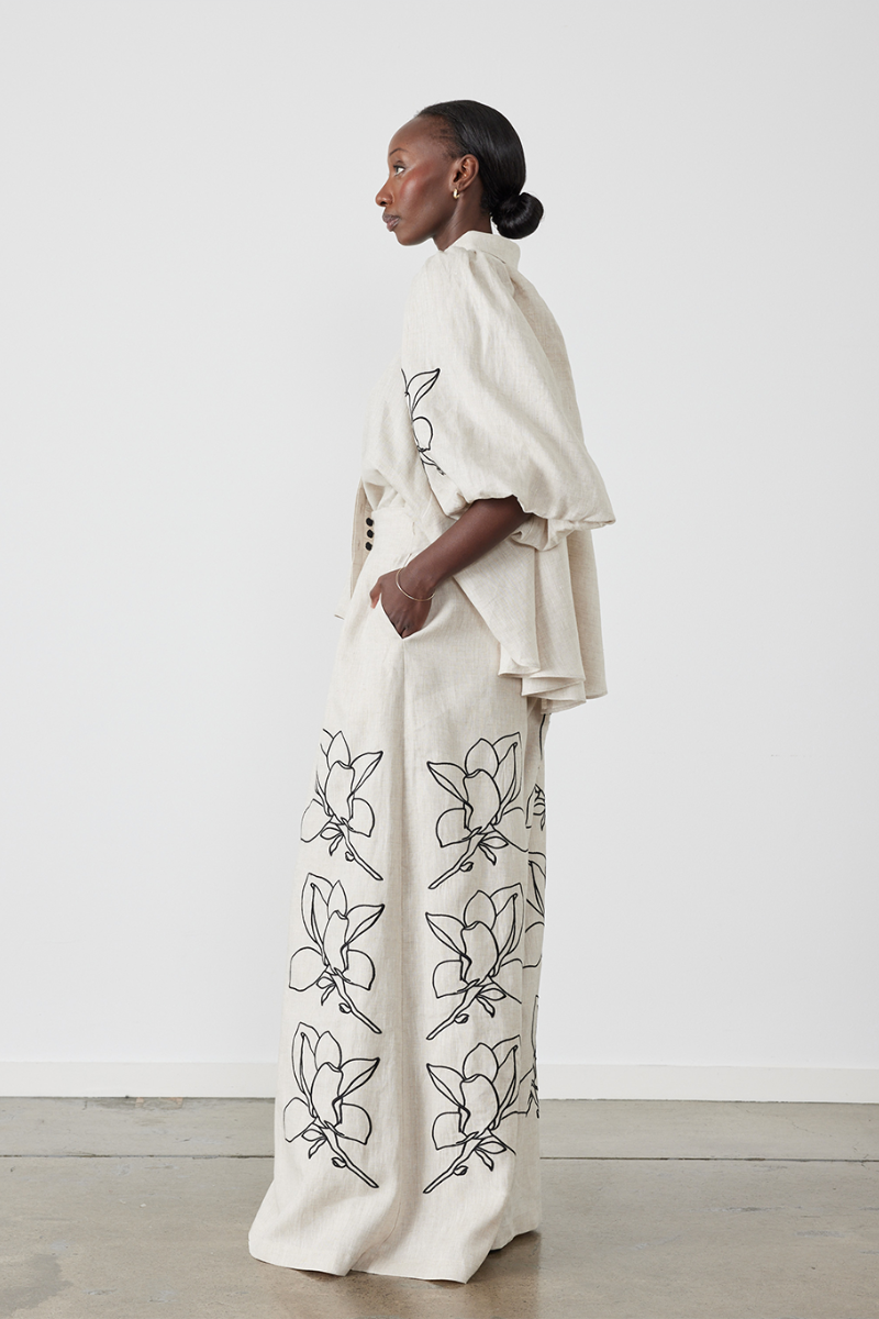 자스민 벌룬 슬리브 플로럴 팬츠 세트