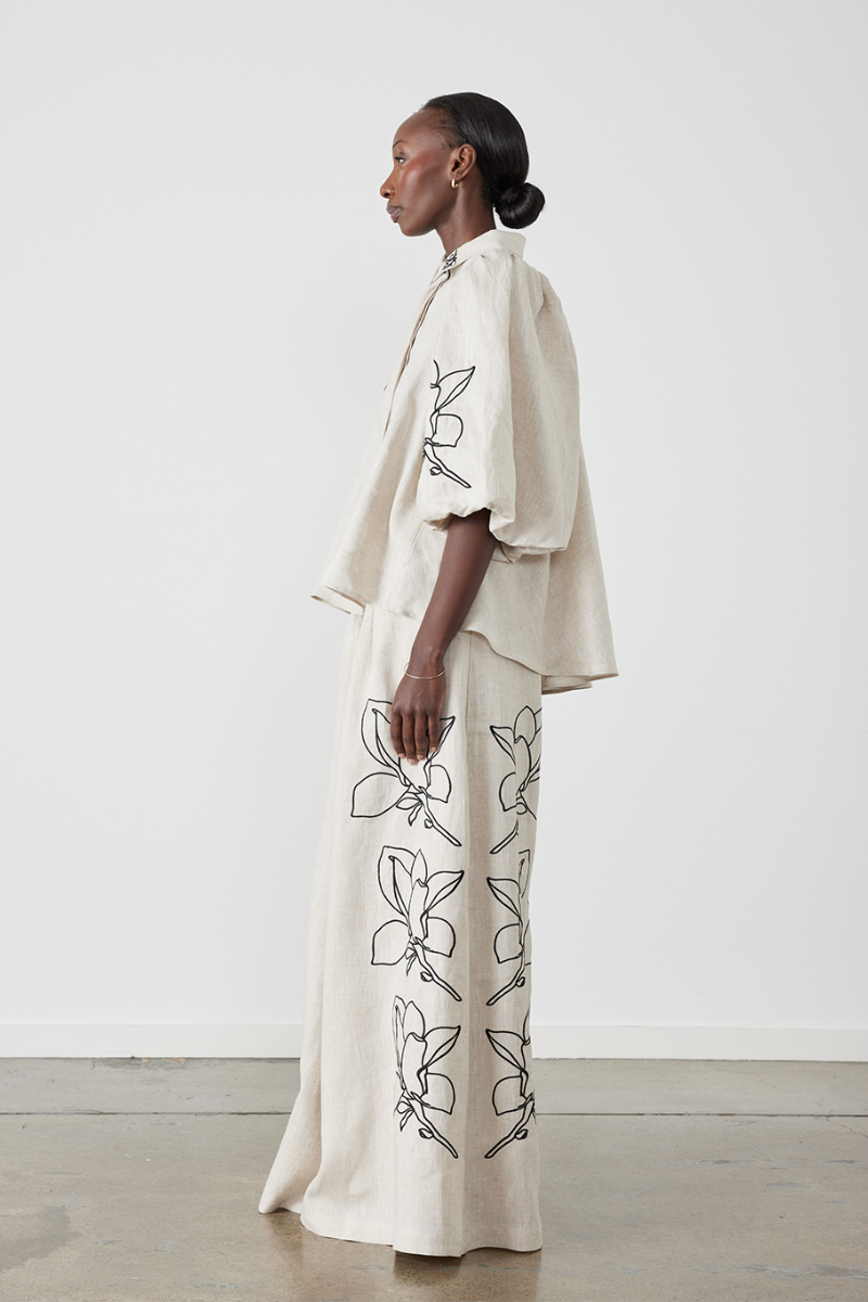 자스민 벌룬 슬리브 플로럴 팬츠 세트