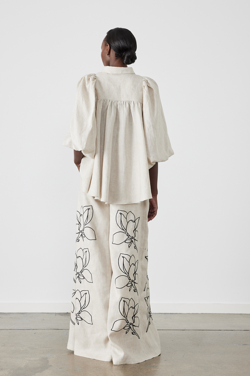 자스민 벌룬 슬리브 플로럴 팬츠 세트