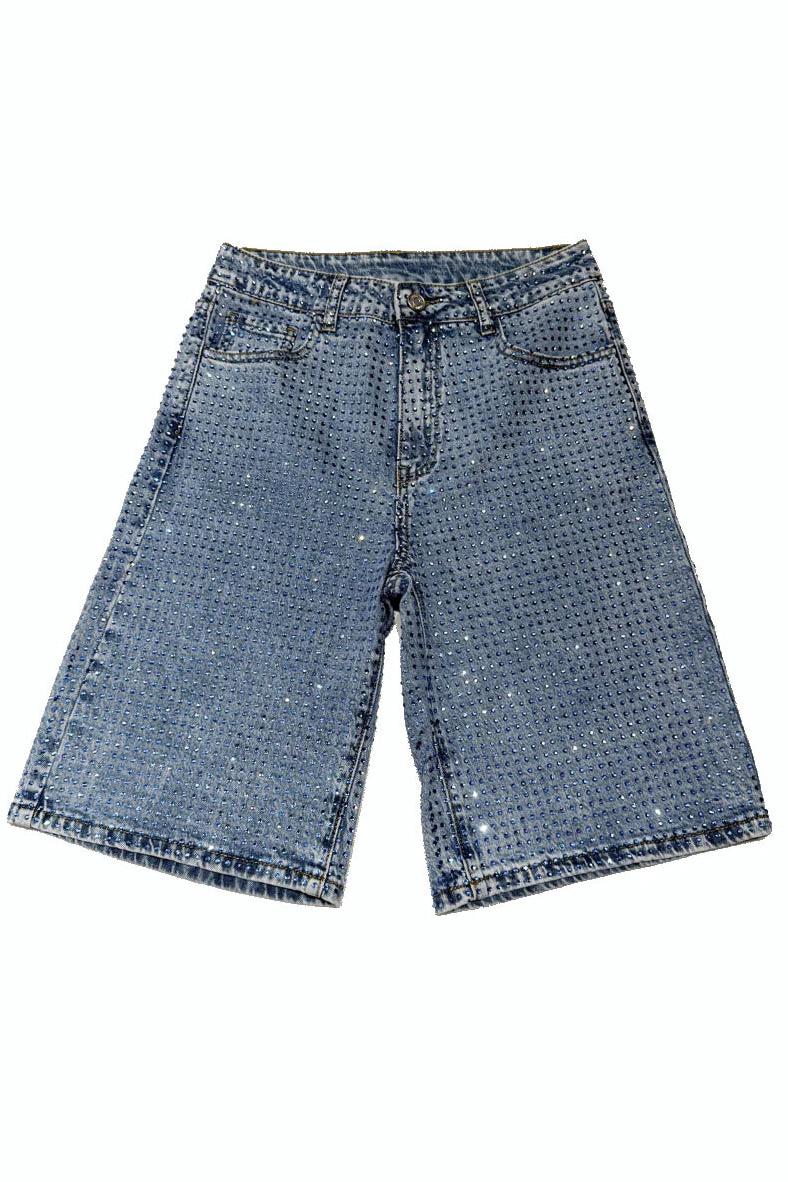 Pantaloni scurți sclipitori din denim albastru deschis