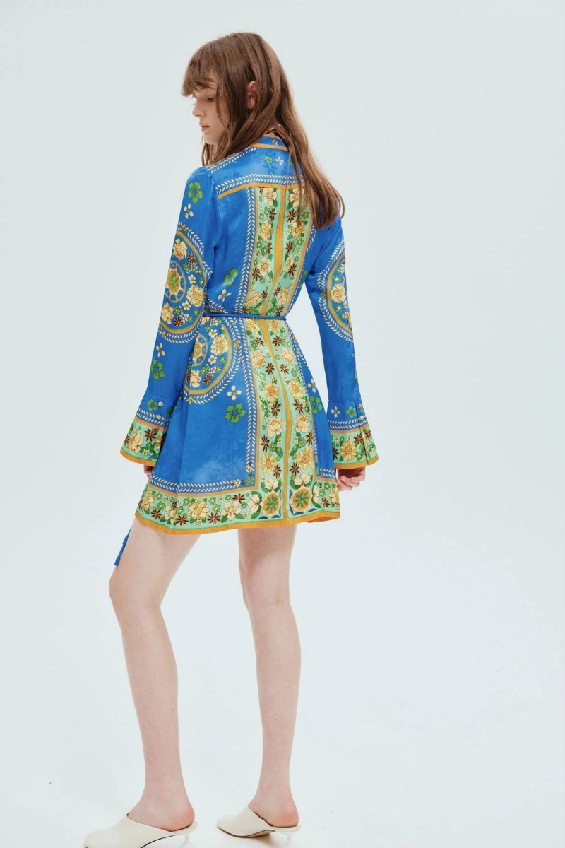 Vestido mini floral de manga larga Lisbeth