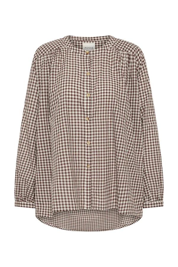 Gingham Shirt & White Midi Skirt Set(Free Belt)