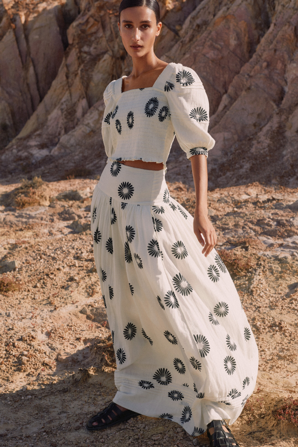 Marjolaine Puff Shoulder Blommig Kjolset