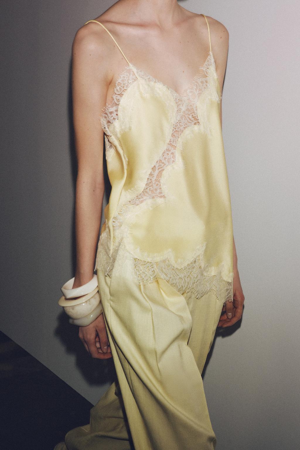 Lace Trimmed Satin Camisole Top