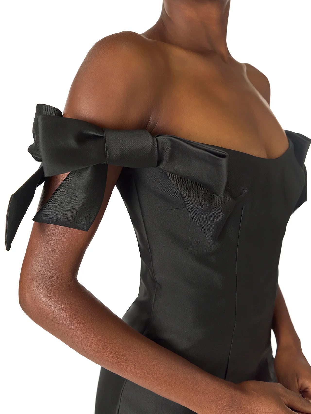 Omuzdan Düşük Fiyonk Kollu Kalem Midi Elbise