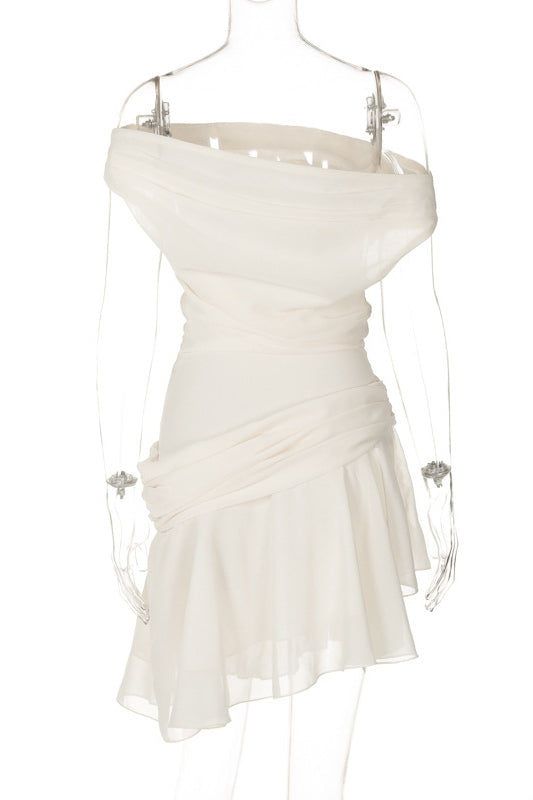 Mini rochie din șifon Marina cu un singur umăr