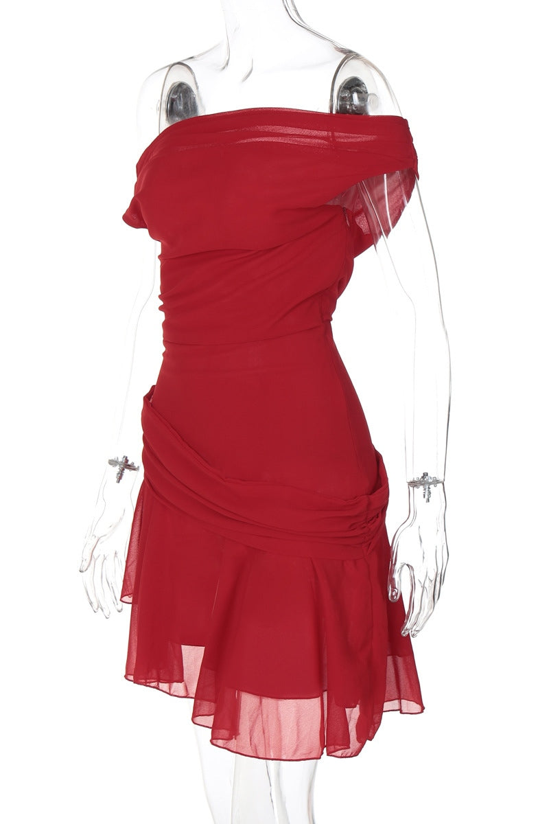 Mini rochie din șifon Marina cu un singur umăr