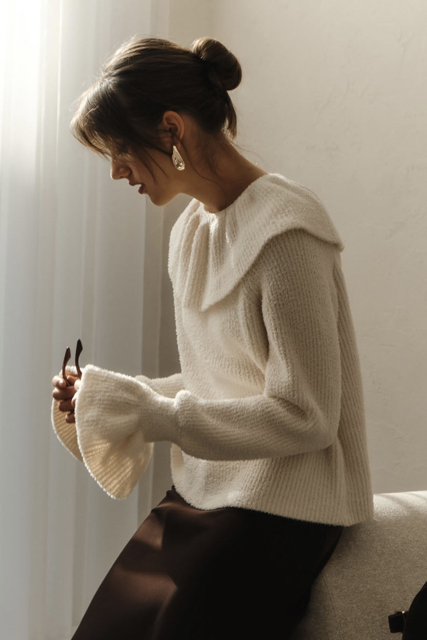 Warm Tone Pure Color Ruffled Sweater