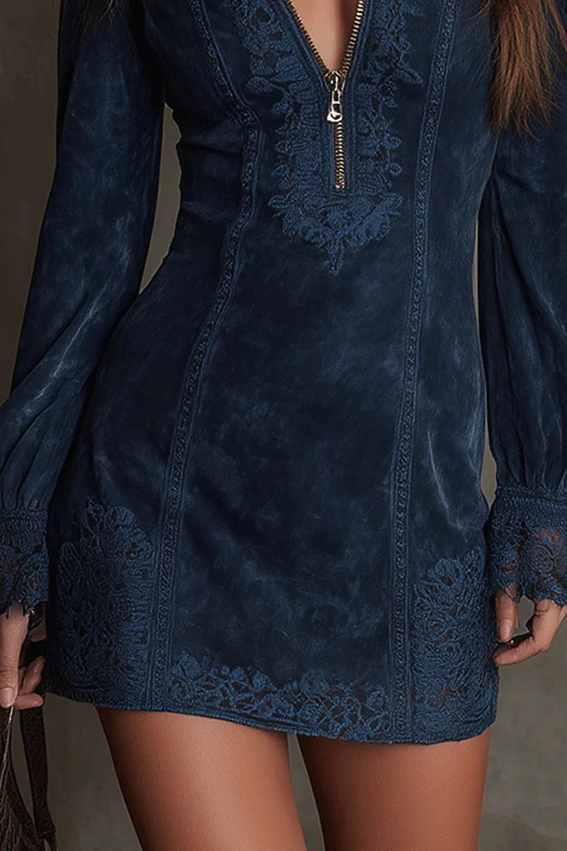 Grace Floral Appliqué Kortärmad midiklänning