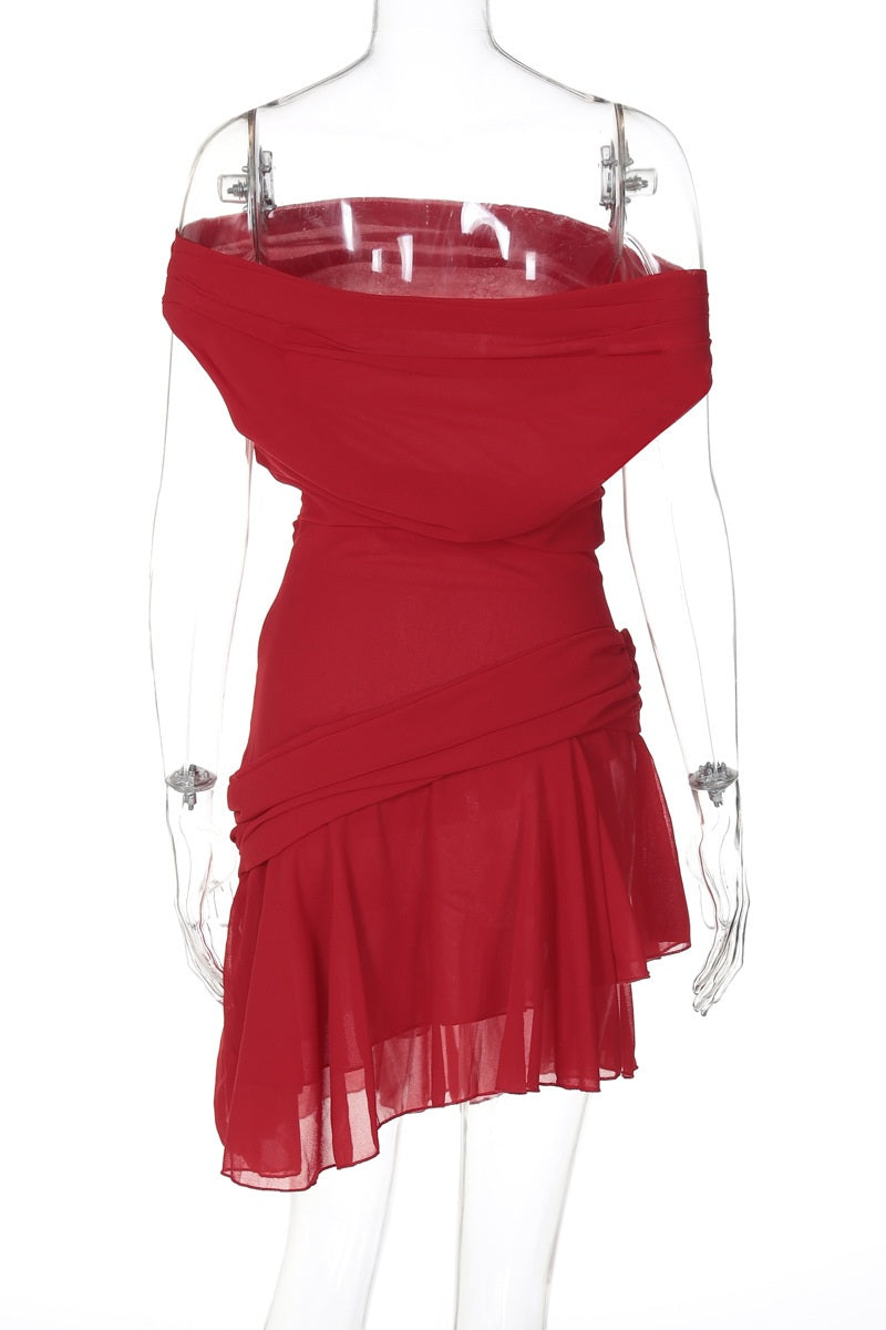 Mini rochie din șifon Marina cu un singur umăr