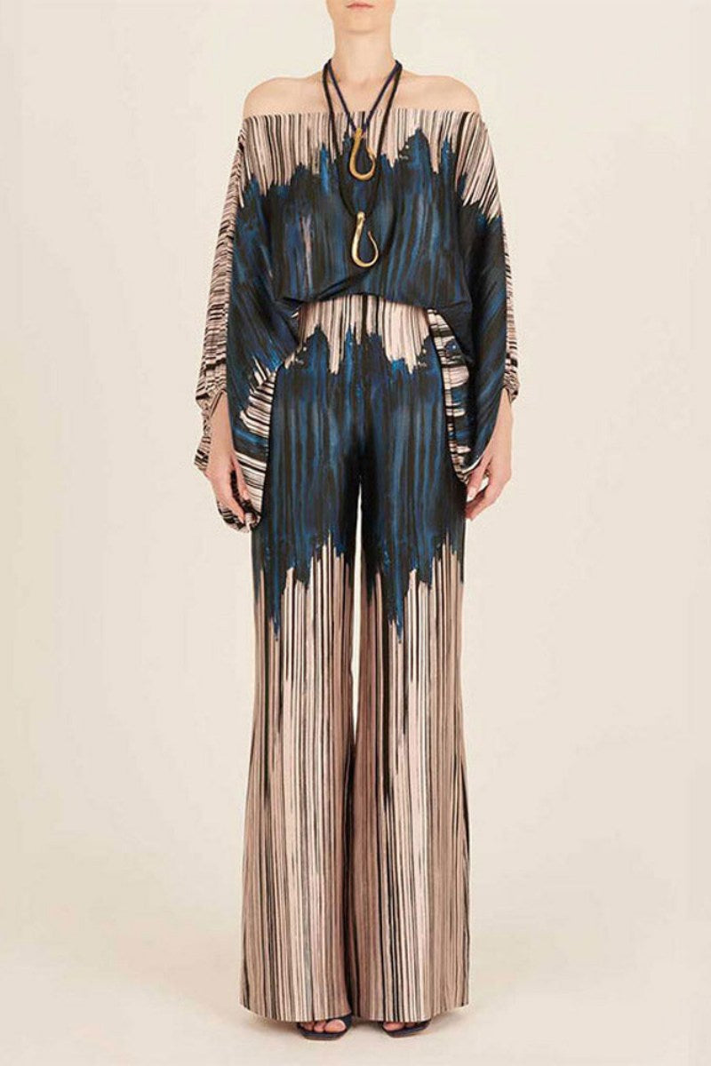 Abstract Waves İkili Takım - Mavi-Kahverengi