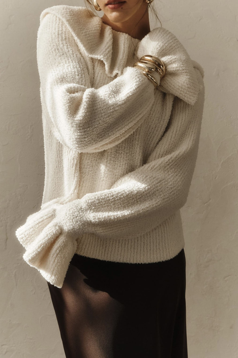 Warm Tone Pure Color Ruffled Sweater