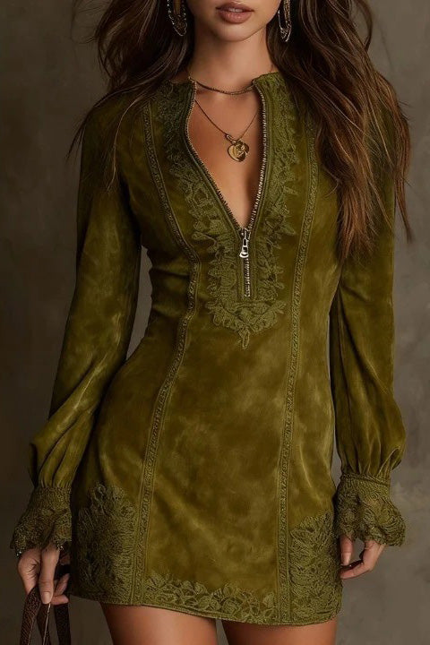 Grace Floral Appliqué Kortärmad midiklänning