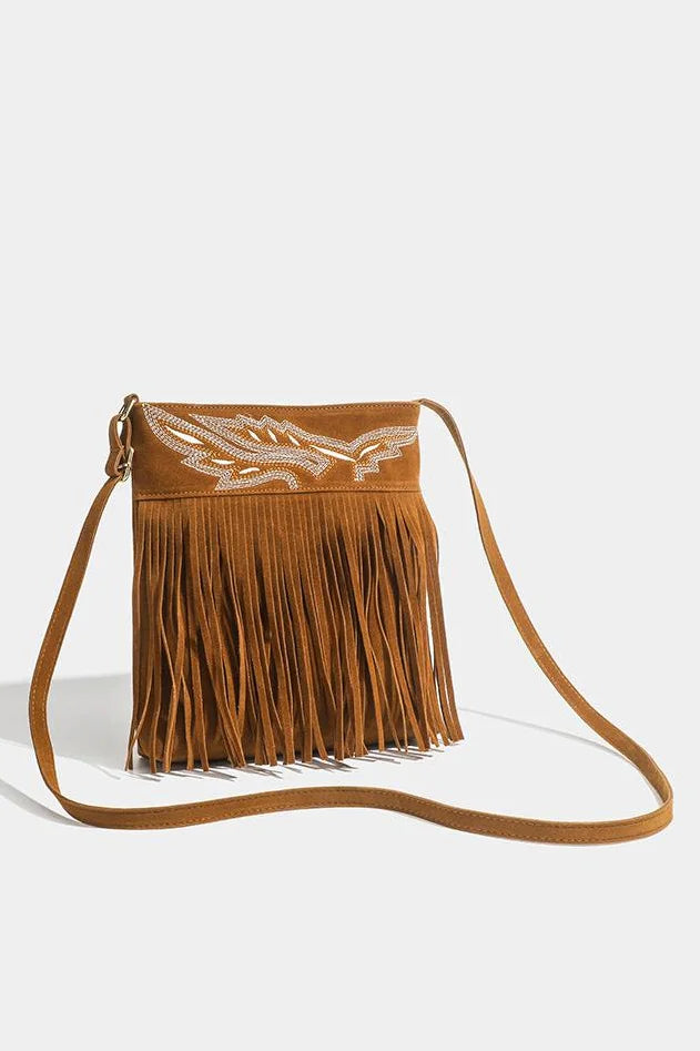 Crossbody kabelka Western Cowboy Brown s třásněmi