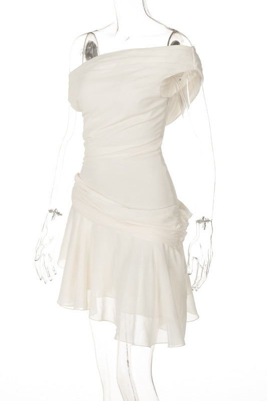 Mini rochie din șifon Marina cu un singur umăr