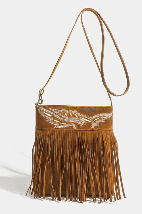 Crossbody kabelka Western Cowboy Brown s třásněmi
