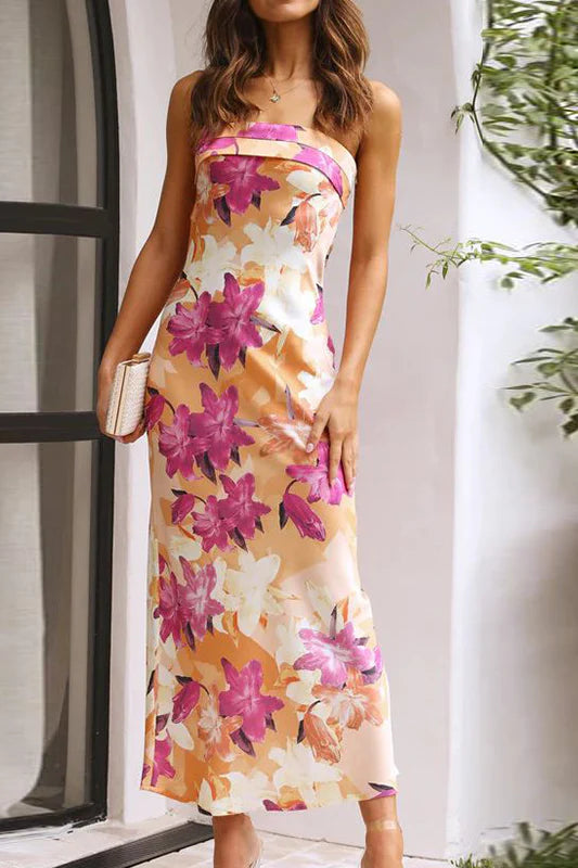 Miya Maxiklänning - Orange/Rosa Tryck