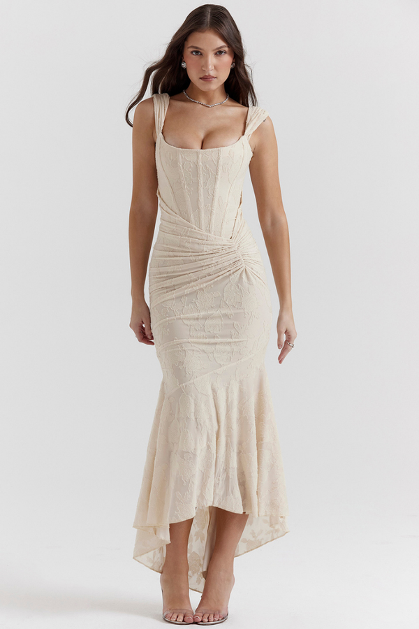 Abito Maxi Corsetto Arricciato Octavie In Beige