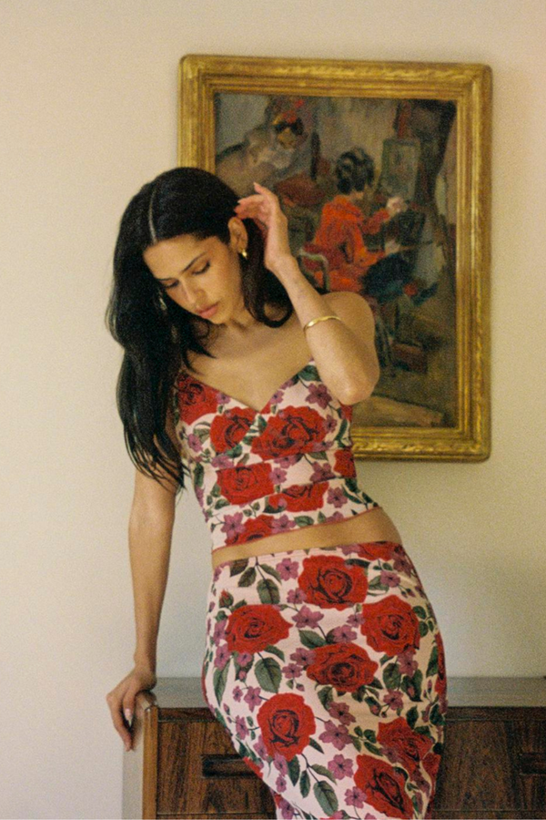 Set fustă cu spaghete roz Pelagie