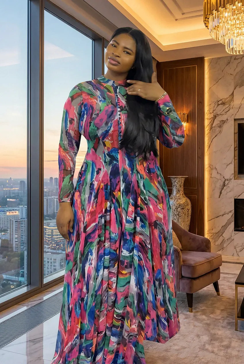 Pocketed Oversized Abstract Maxi Dress