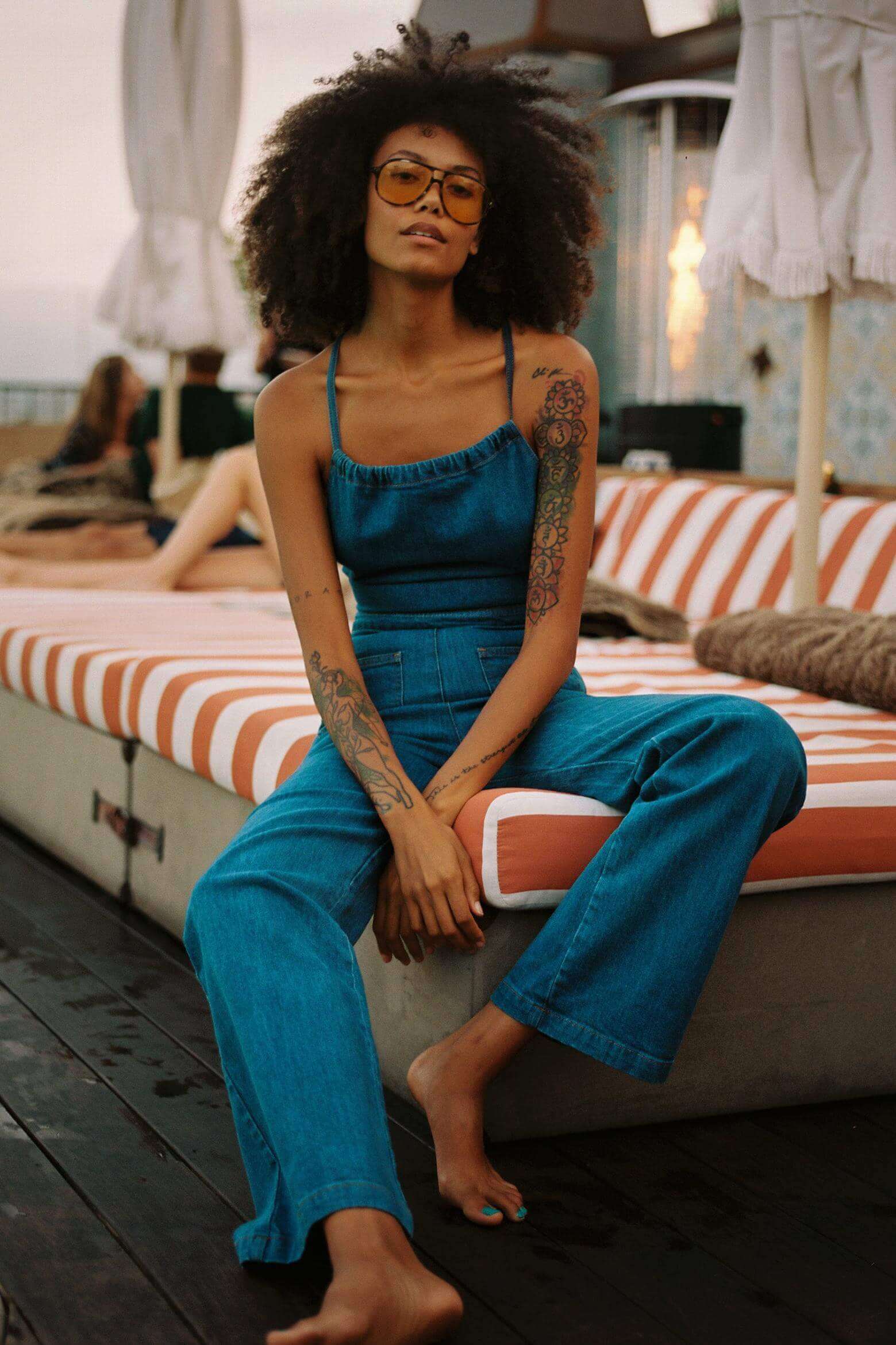 Bağcıklı Fırfırlı Kot Tulum