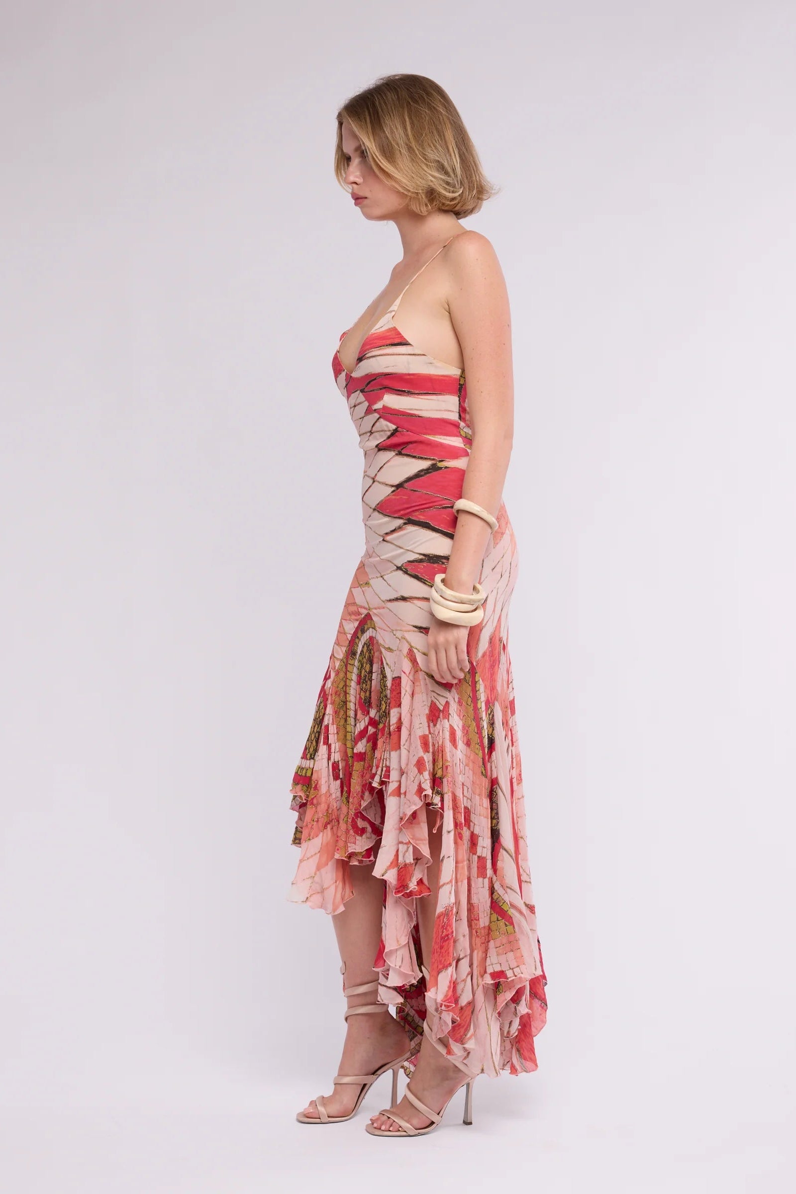 Mosaic Print Asymmetrical Maxi Dress