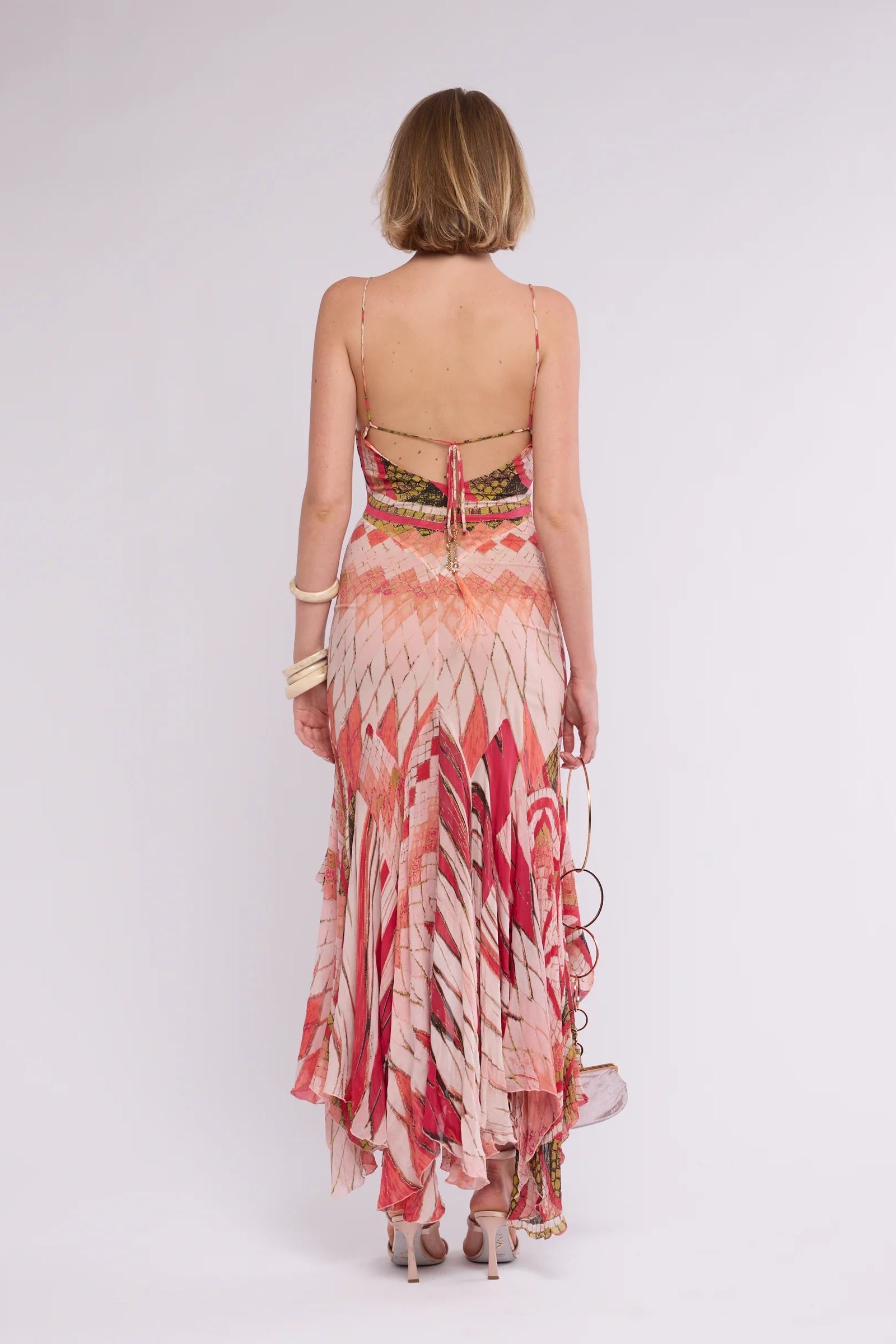 Mosaic Print Asymmetrical Maxi Dress