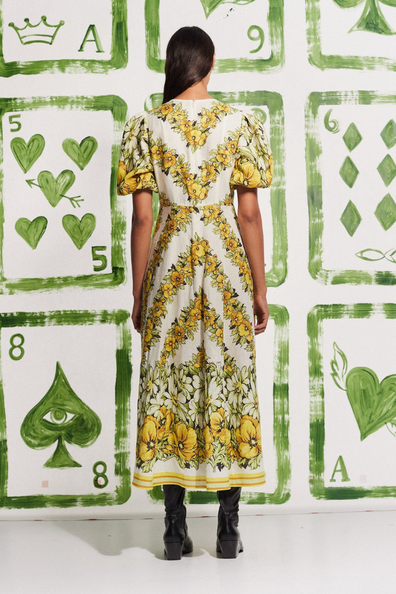 Rosalinde Rund Neck Blommig Maxiklänning I Gul