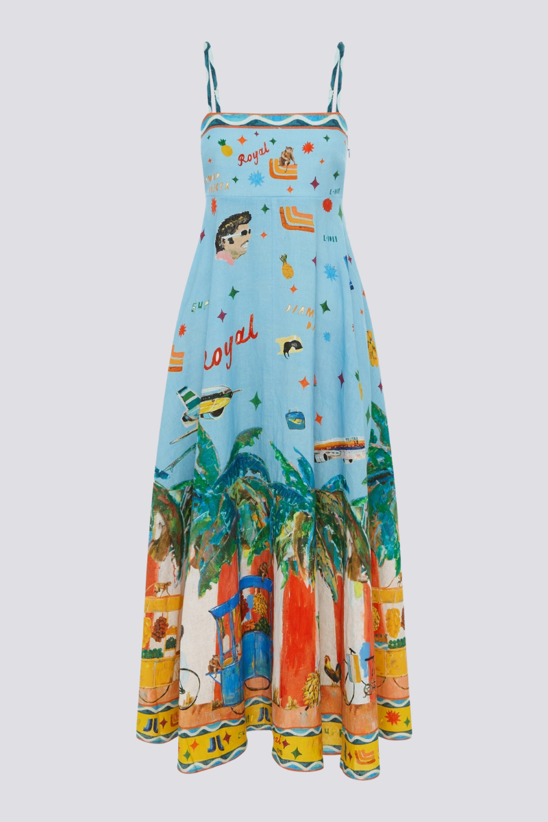 Roseline maxi-jurk met spaghetti-graffitiprint