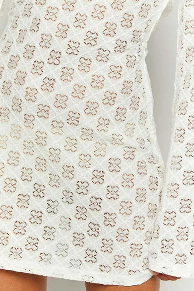 White Printed Low-cut Back Mini Dress