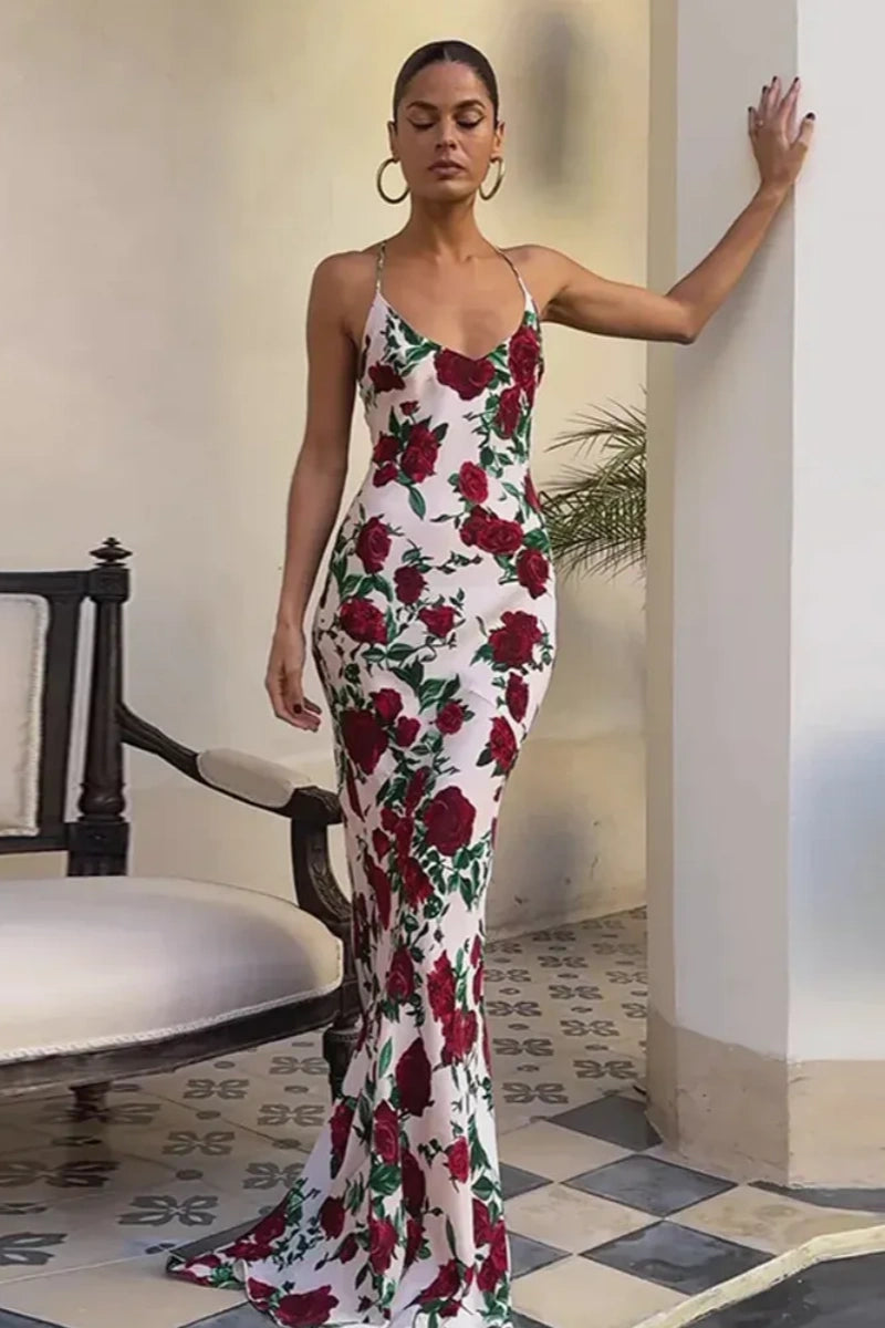 Floral Print Backless Maxi Dress Floral Print Backless Maxi Dress