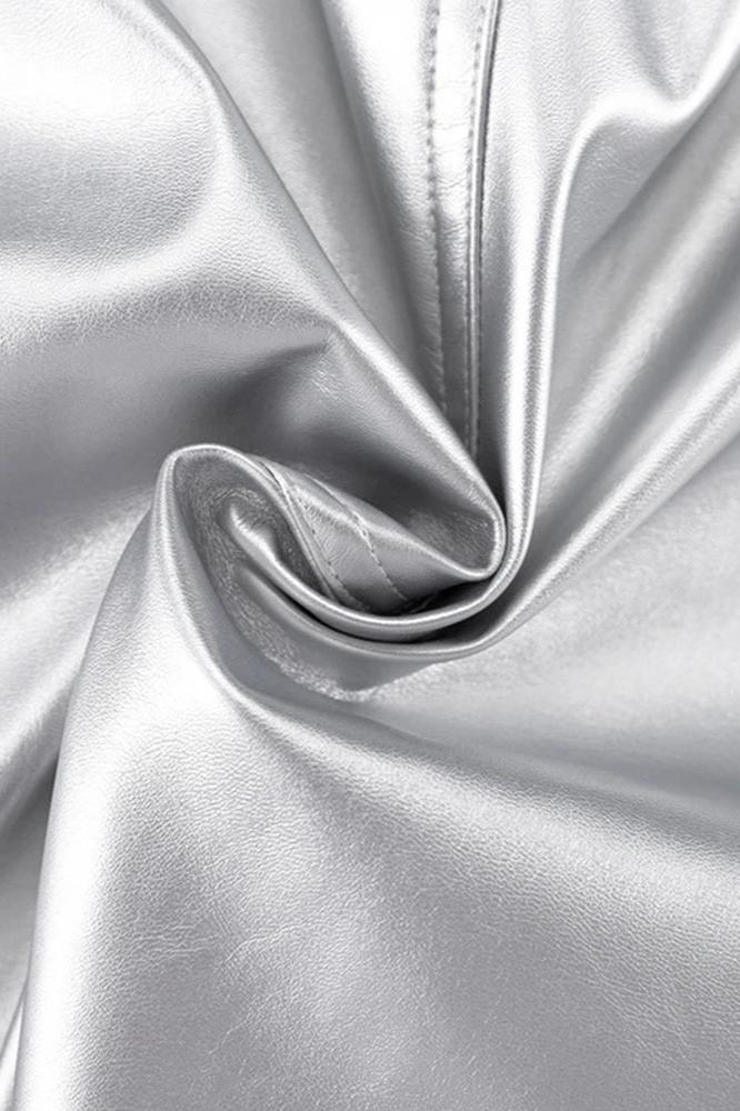 Gonna lunga a tubino a vita alta color argento