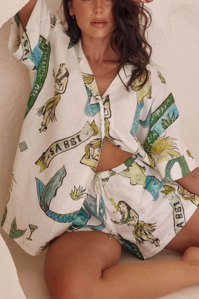 Σετ δύο τεμαχίων με χαλαρά σορτς και εκτύπωση γοργόνας για διακοπές