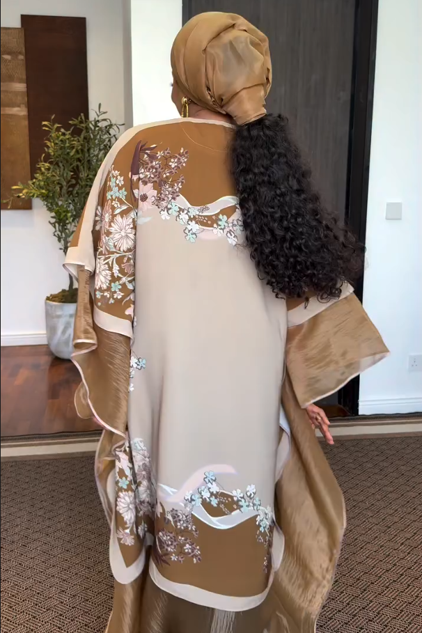 Neutral tone blomster Abaya maxi kjole