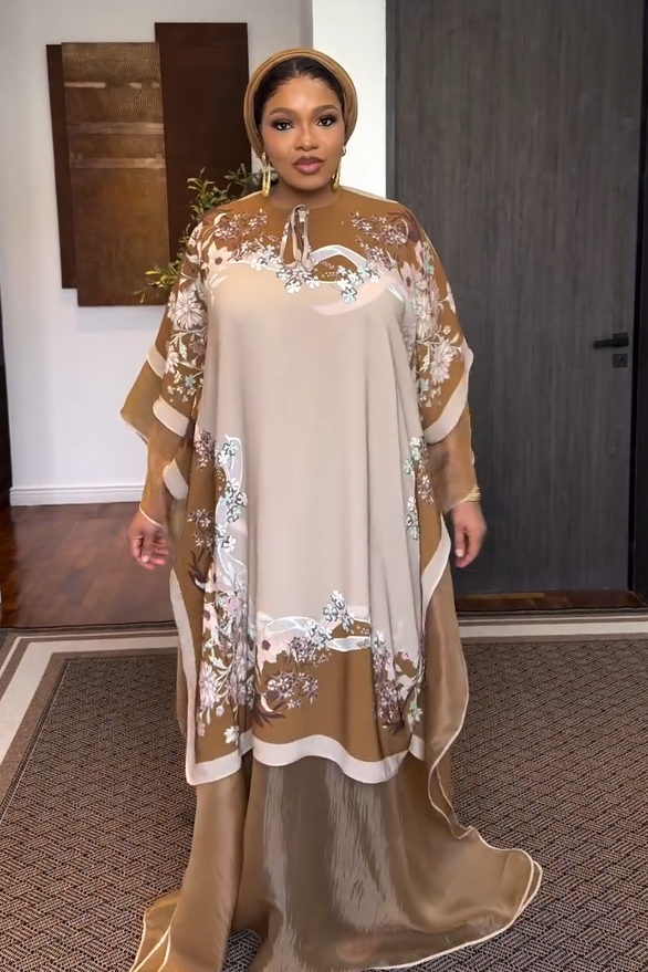 Neutral tone blomster Abaya maxi kjole