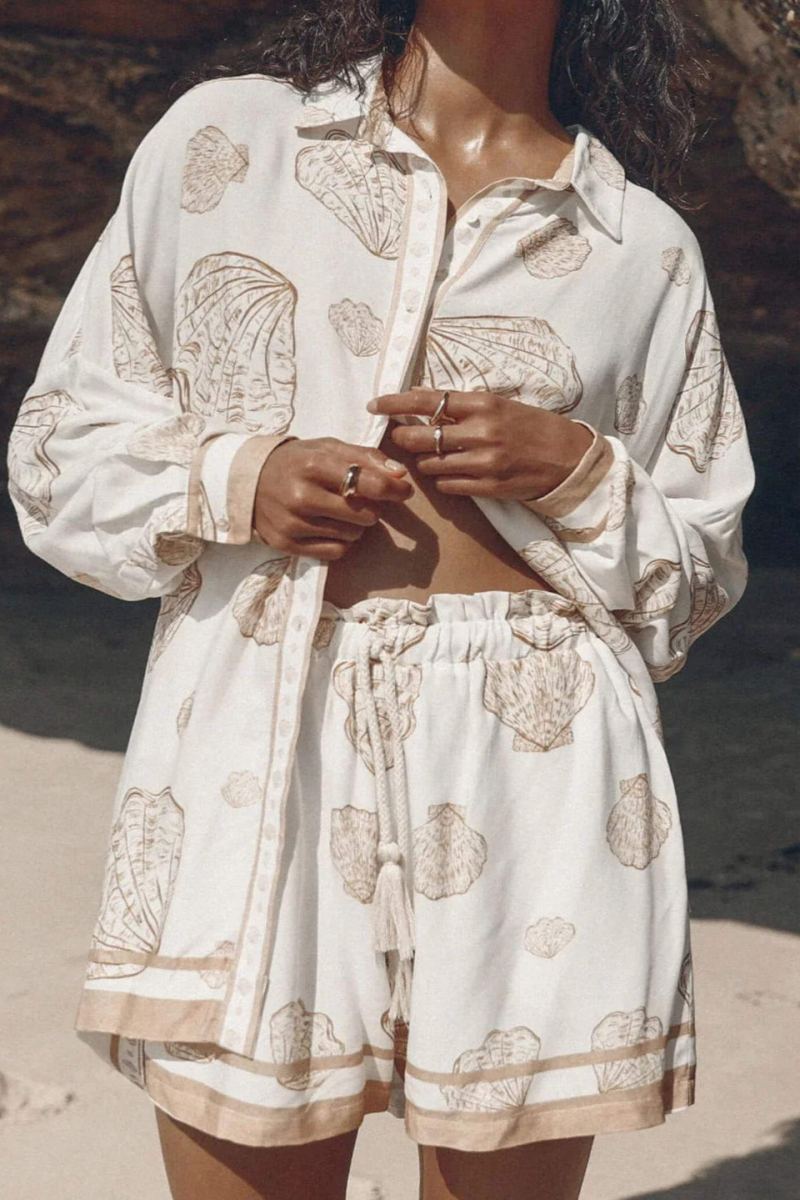 バケーションシェルプリント伸縮性バンドショーツセット