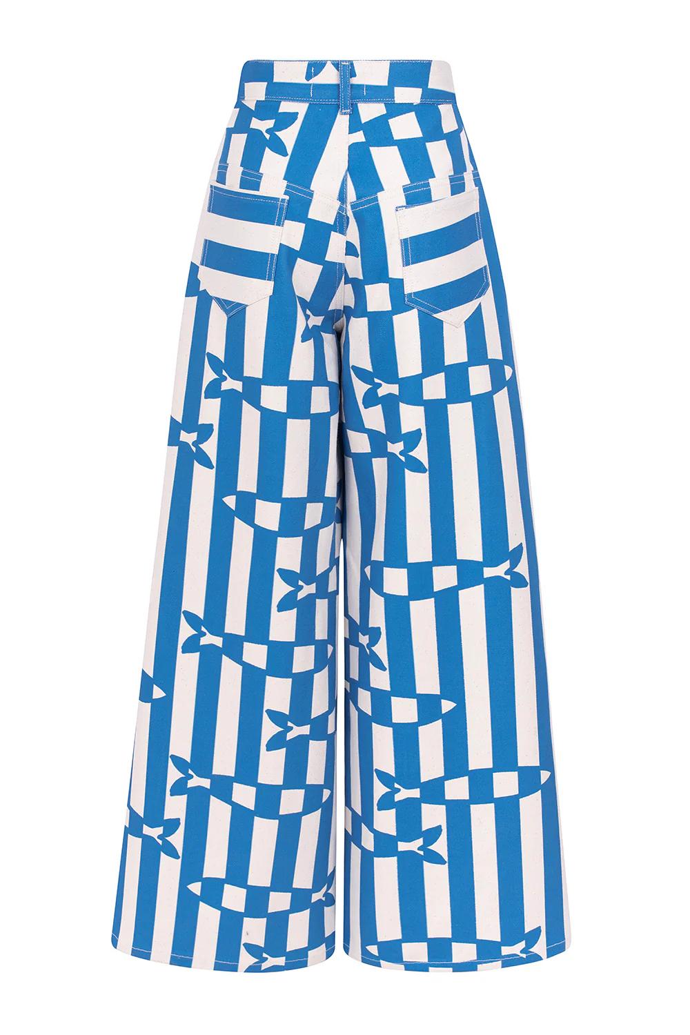 Fish Print Striped Wide Leg Pants