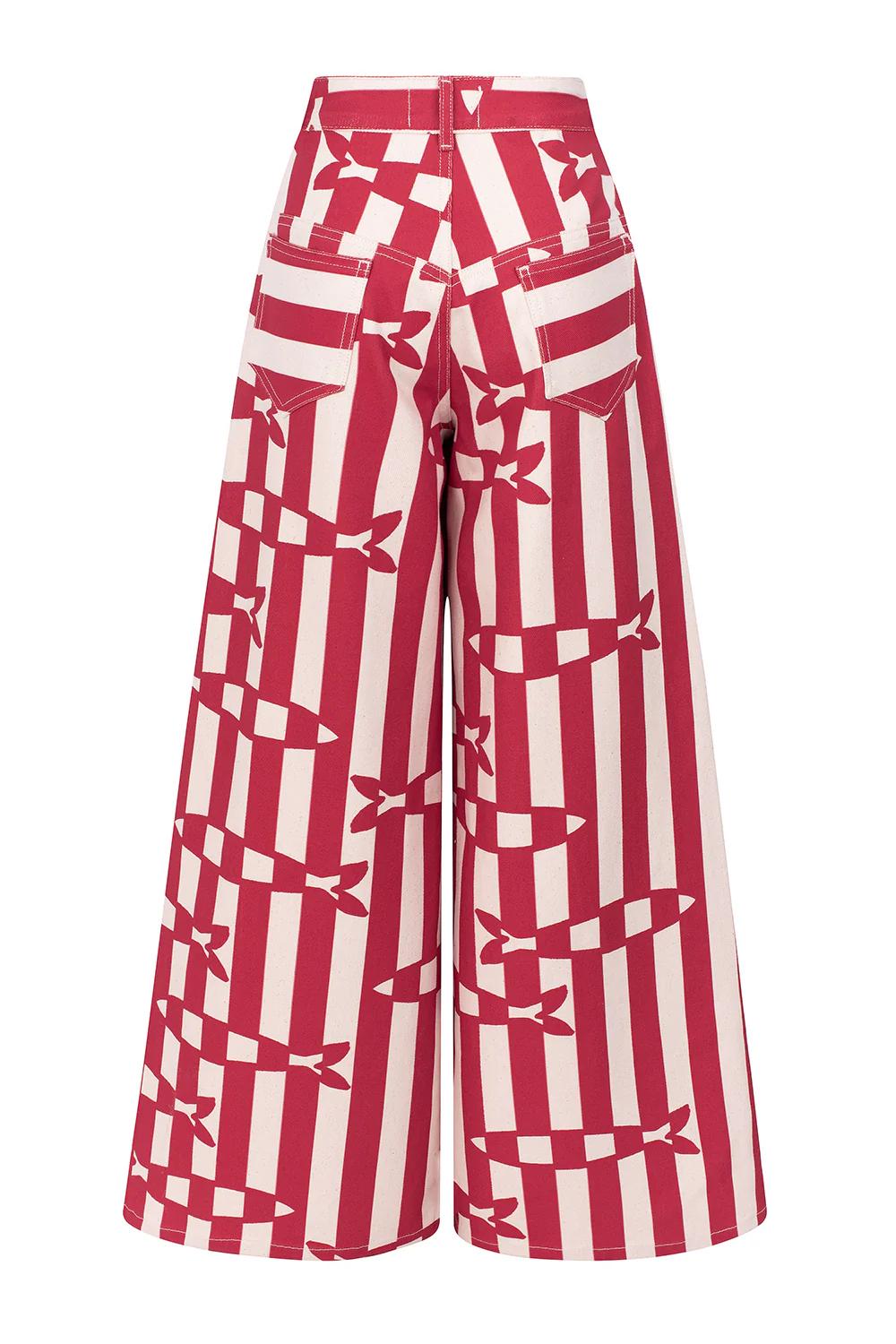 Pantalon à larges jambes rayé à motif poisson