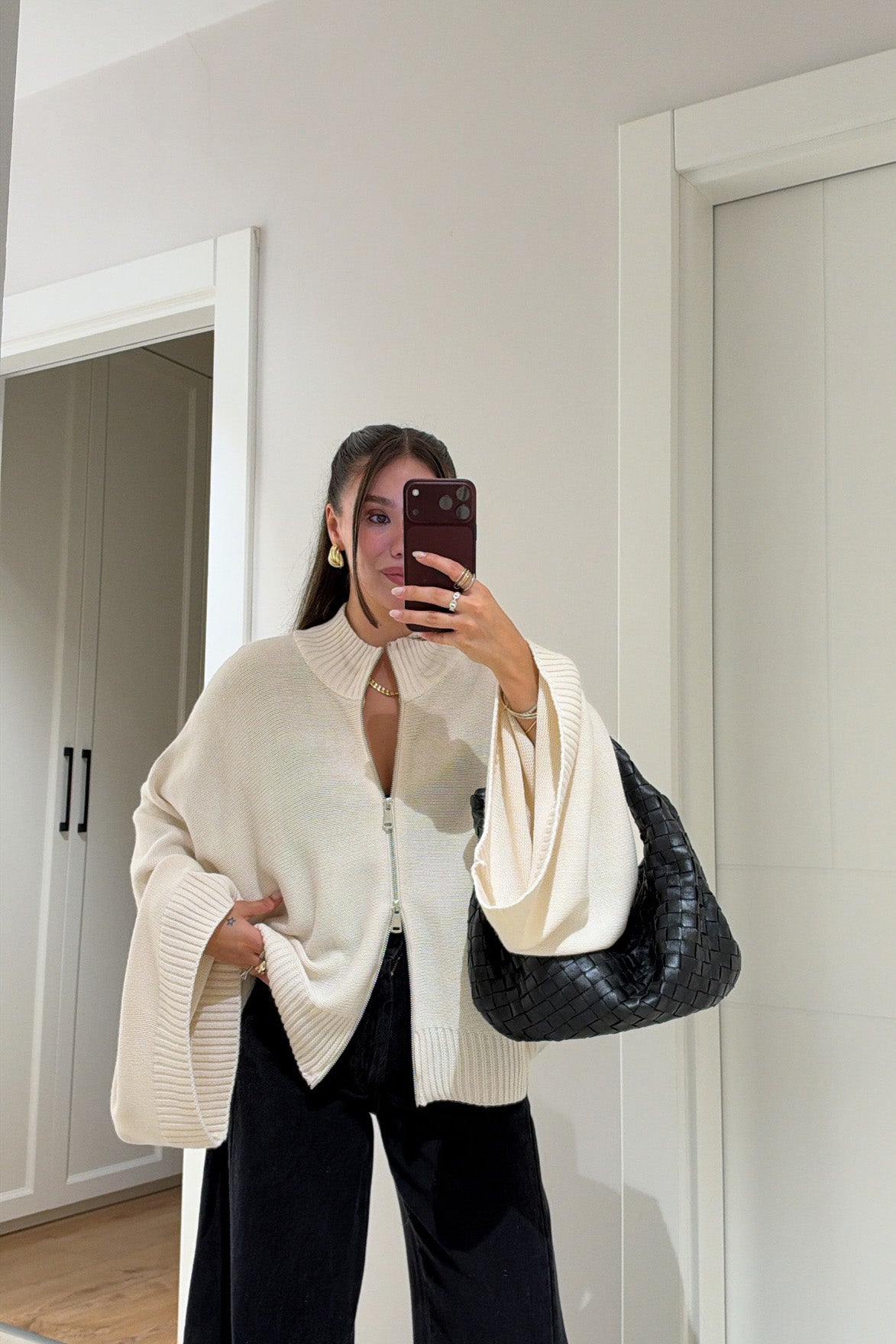 Vestes en maille à manches chauve-souris et double fermeture éclair