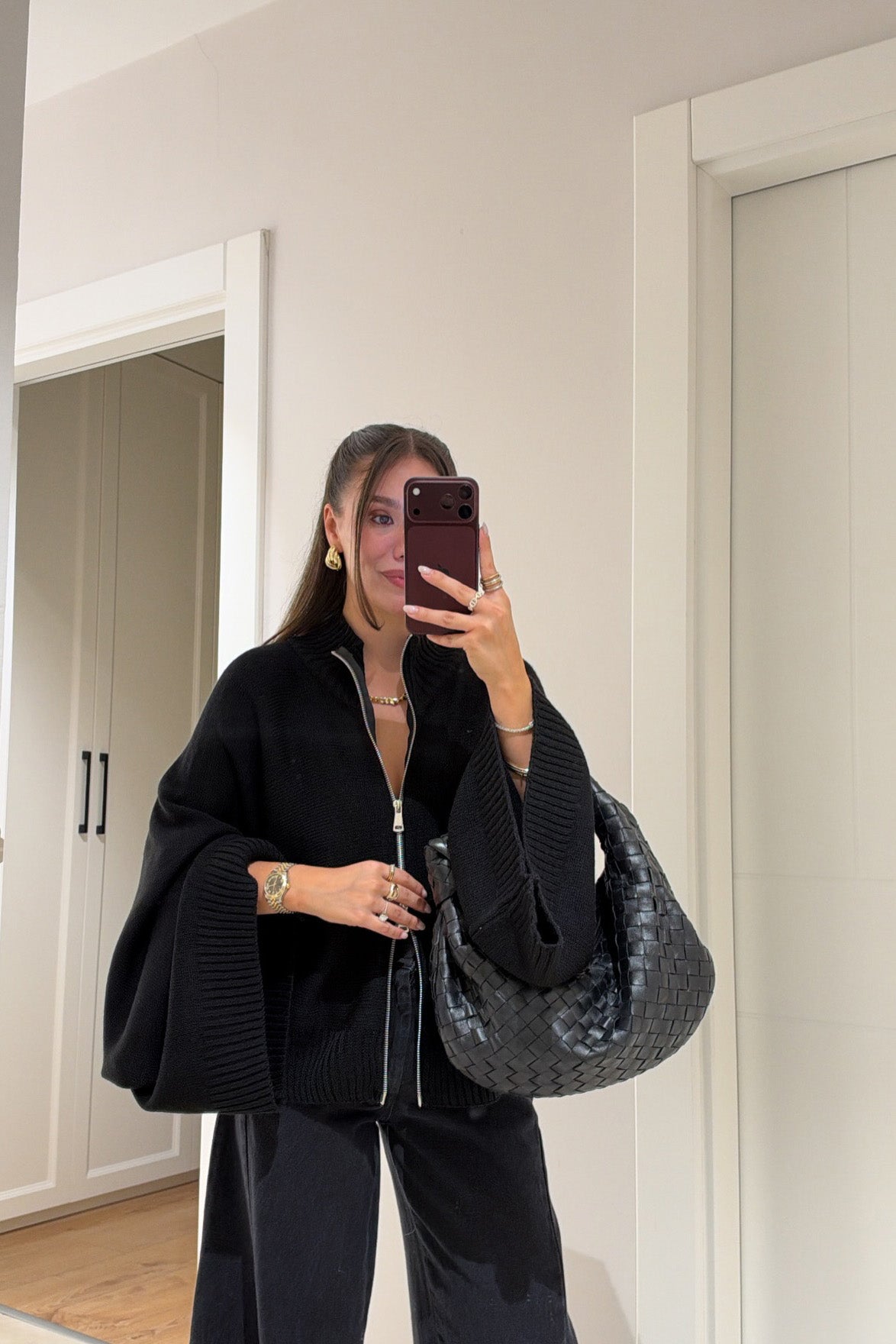 Vestes en maille à manches chauve-souris et double fermeture éclair
