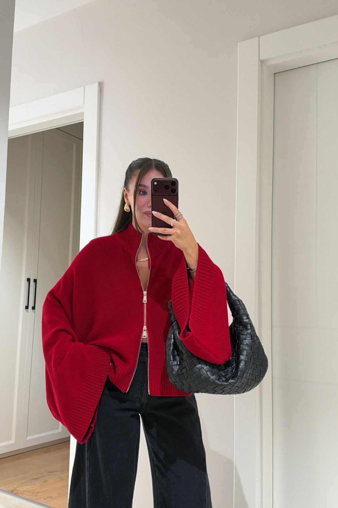 Vestes en maille à manches chauve-souris et double fermeture éclair