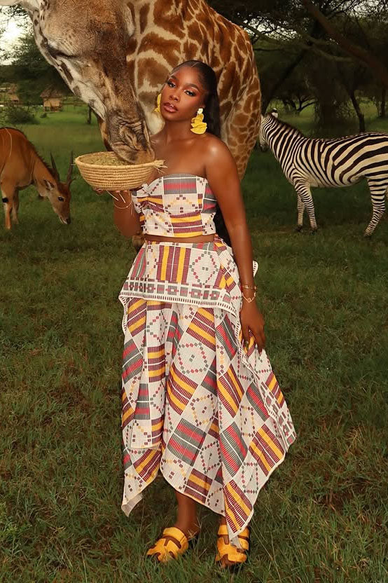 Ethnic Totem Pattern Strapless Skirt Set