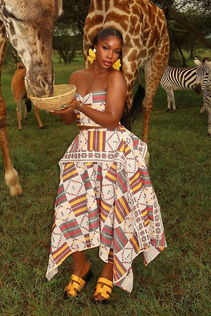 Ethnic Totem Pattern Strapless Skirt Set
