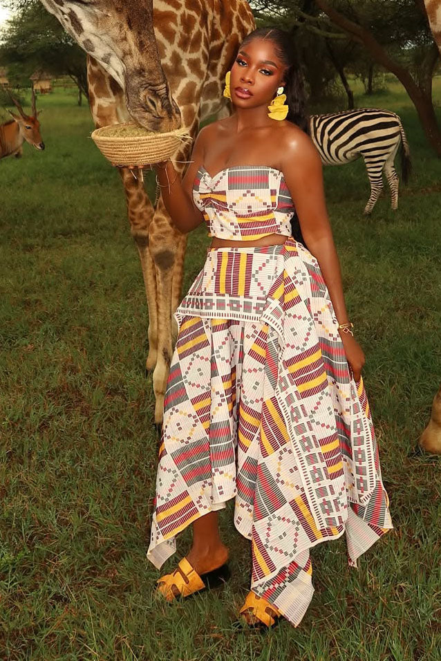 Ethnic Totem Pattern Strapless Skirt Set