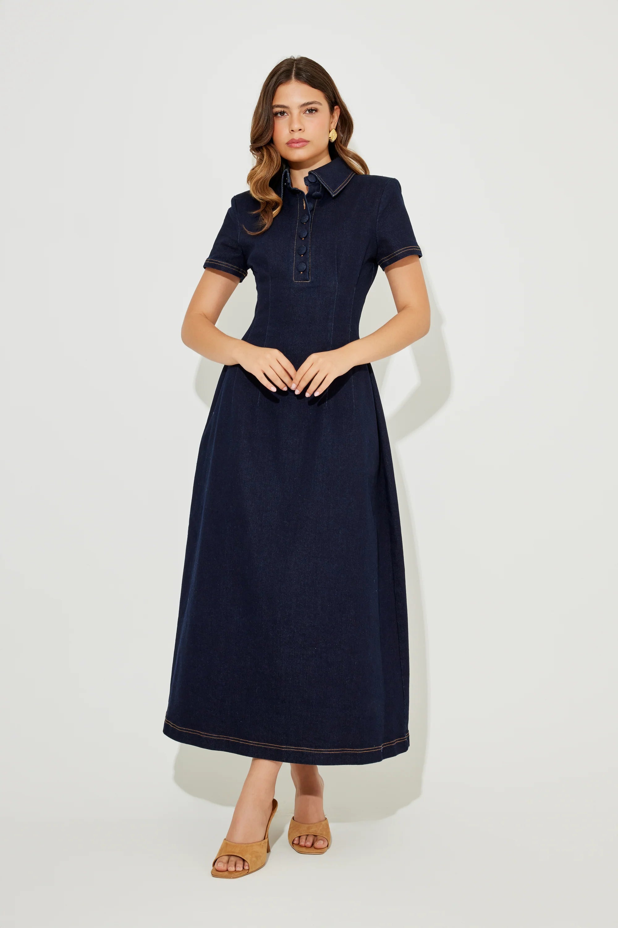 Vintage Denim Collared Maxi Dress