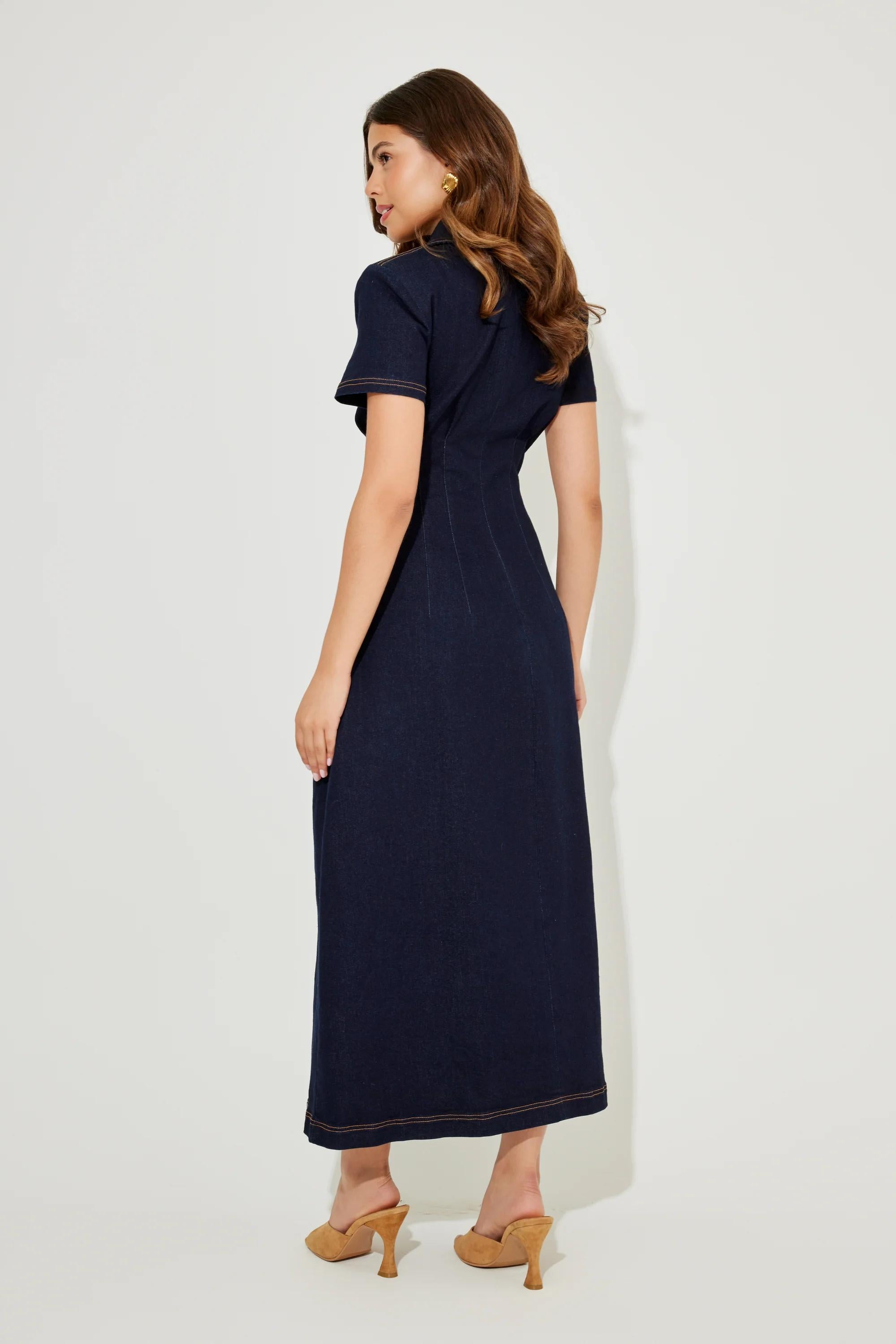 Vintage Denim Collared Maxi Dress